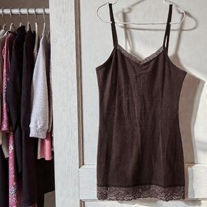 Vintage BKE Lace Trim Cami Brown Cotton Y2K Whimsygoth Forest Fairy Goblincore/S